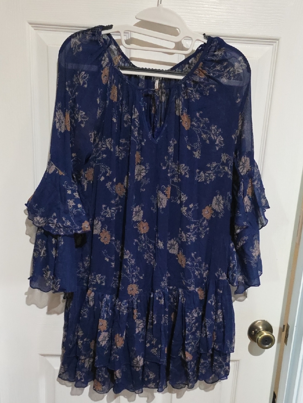 Free People Navy Floral‎ Tiered Chiffon Dress.